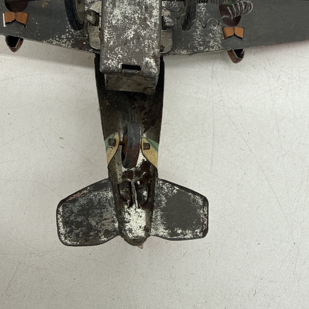 Vintage Japan Tin Litho Toy Airplane Wind Up Mechanism Missing 1 Propeller - Picture 10 of 10